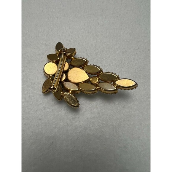 Plated Rhinestones & White Leaves Cluster Brooch VTG Clothing Accessories 2.75" - Picture 2 of 4